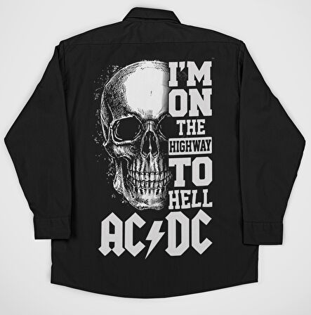 AC DC Highway To Hell Müzik Grubu Baskılı Unisex Rock Metal Cepli Gömlek