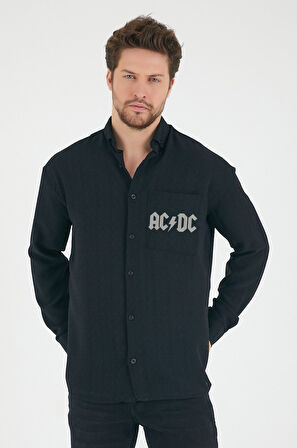 AC DC Highway To Hell Müzik Grubu Baskılı Unisex Rock Metal Cepli Gömlek