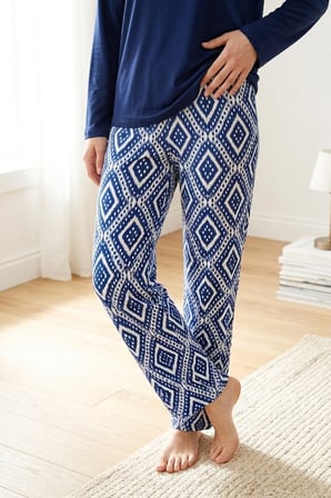 Kadın Desenli Bambu Viskon Uzun Kollu Soft Örme Mevsimlik Yumuşak Pijama Takımı