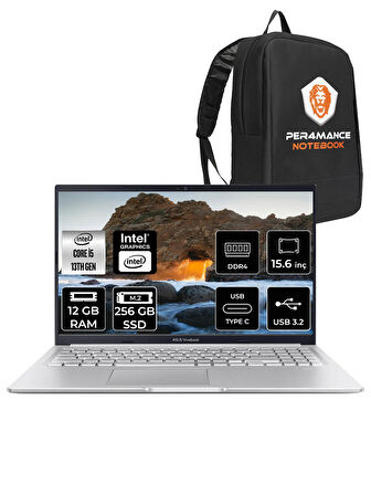 Asus VivoBook 15 X1502VA i5 13420H 12GB 256GB SSD 15.6" FHD FDOS Taşınabilir Bilgisayar & PER4 Çanta