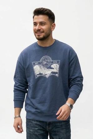 relaxed fit pamuk kumaş Erkek Graphic Sweatshirt k.Lacivert / 2XL