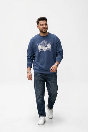 relaxed fit pamuk kumaş Erkek Graphic Sweatshirt k.Lacivert / 2XL