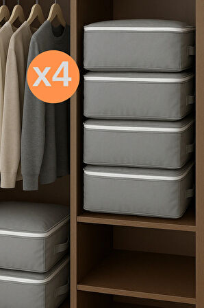 4 Adet Çok Amaçlı Giysi Dolap Düzenleyici Hurç- Kazak-Giysi-Pike-Battaniye Hurcu 40x40x30 cm