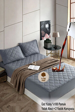 Formeya Set Pamukkale Alez Gri Kapitone Sıvı Geçirmez Yatak Koruyucu Ve Yastık Koruyucu Çarşaf Alez