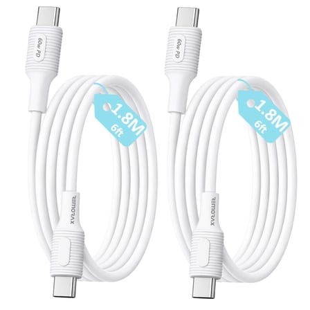 2 Adet x 180cm (6ft) Type C-C Kablo Seti, Kaymaz Tutamaç, 60Watt PD Hızlı Şarj, iPhone 15/16/17 ve Andoid İçin, Beyaz, Coral (2 Ad x 1.8Mt Beyaz)
