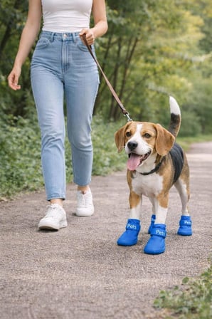 Köpek Ayakkabısı 4’lü Set Su Geçirmez Kaymaz Tabanlı Köpek Botu Küçük Orta Irk Köpekler İçin Koruyucu Patik Yağmur Kar Çamur İçin Dayanıklı Evcil Hayvan Ayakkabısı Mavi (Large)