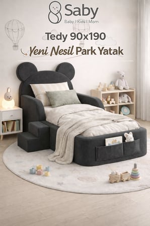 Saby Luxury Tedyy Baza ve Başlıklı Montessori Full Sünger Yatak Seti