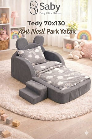 Saby Luxury Tedyy Baza ve Başlıklı Montessori Full Sünger Yatak Seti
