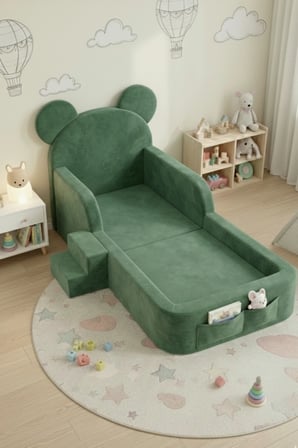 Saby Luxury Tedyy Baza ve Başlıklı Montessori Full Sünger Yatak Seti