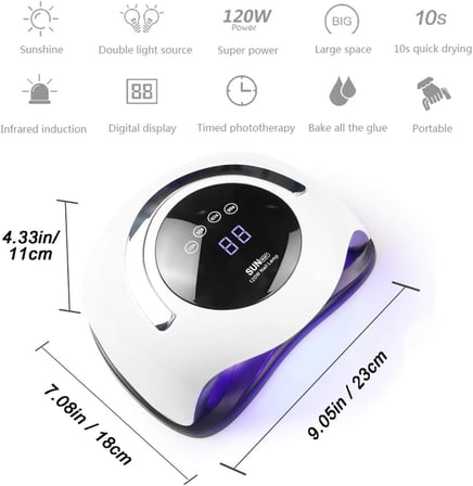 120W Tırnak Kurutucu, Tırnaklar için UV LED Lamba, 4 Zamanlayıcılı Profesyonel Tırnak Lambası, Jel Tırnaklar için Tırnak Kurutucu Çıkarılabilir Taşınabilir Tırnak Kurutucu, Tırnak ve Ayak Tırnağı için Tırnak Aletleri
