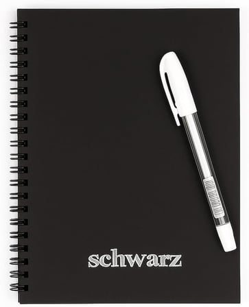 Siyah Spiralli Defter, A5 Çizgisiz Premium Not Defteri, 1 Adet Hediye Beyaz Jel Kalem, Ofis ve Okul İçin Şık Tasarım, Yazı Yazma, Çizim, Not Tutma İçin Mükemmel Hediye Seti