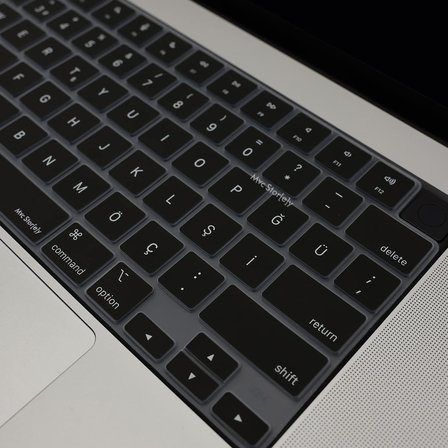 MacBook Klavye Koruyucu Silikon İnce Kılıf US İNGİLİZCE AMERİKAN-RETURN-ENTER-İÇİN TÜRKÇE ÇEVİRİ BASKI Air 13,6-15,3inç- Pro 14,2-16,2 inç M1-M2-M3-M4-M5 Pro Uyumlu, Klavye Filmi Siyah