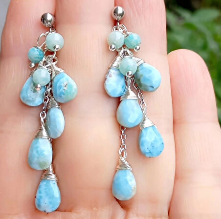 2462 Larimar Amazonit el yapımı küpe