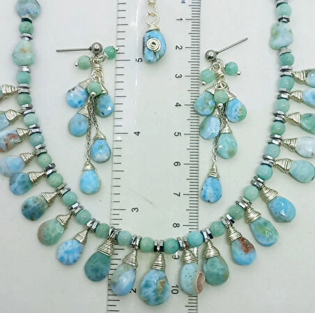 2462 Larimar Amazonit el yapımı küpe