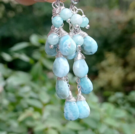 2462 Larimar Amazonit el yapımı küpe