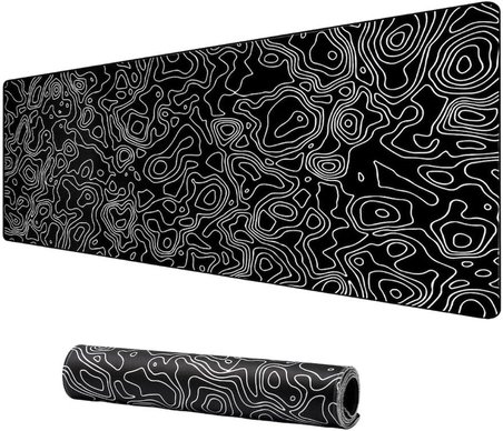 Klasse Pro - 4 Farklı Model Dikişli Kenar 100x50 cm Oyuncu Gaming Mouse Pad (Black Map Lines)