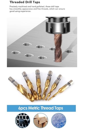 Klavuz Seti 1/4 Bıts Kendinden Matkap Uçlu M3 M4 M5 M6 M8 M10 Titanyum Ahşap Metal Matkap Uçlu