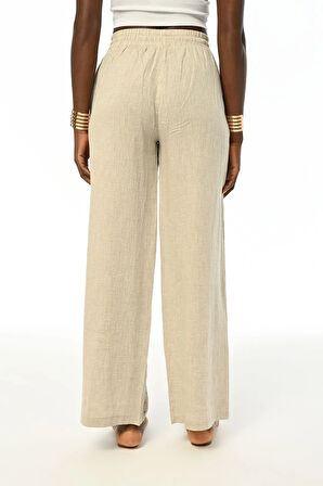 KADIN BELİ LASTİKLİ RAHAT KALIP BOL PAÇA YAPIŞTIRMA PANTOLON