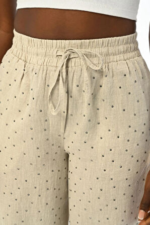 KADIN BELİ LASTİKLİ RAHAT KALIP BOL PAÇA YAPIŞTIRMA PANTOLON