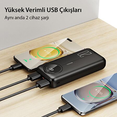 Yesido YP41 20.000 mAh Dijital Göstergeli USB3.0 PD Hızlı Şarj Powerbank