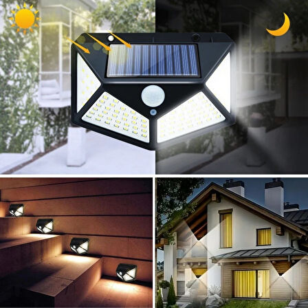 PratikAI 100 LED'li 3 Farklı Aydınlatma Ayarlı Solar Güneş Enerjili Hareket Sensörlü Bahçe Duvar Lambası | Güçlü & Çevre Dostu