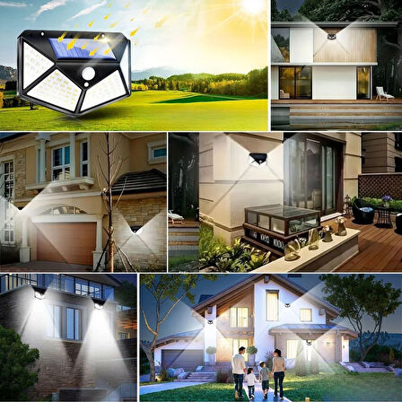 PratikAI 100 LED'li 3 Farklı Aydınlatma Ayarlı Solar Güneş Enerjili Hareket Sensörlü Bahçe Duvar Lambası | Güçlü & Çevre Dostu
