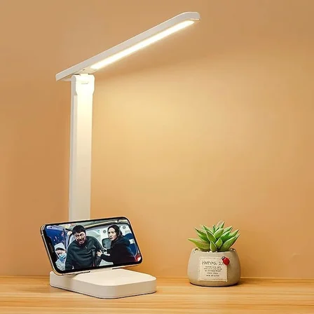 Şarjlı Masa Lambası 3 Renk Dokunmatik Telefon Standlı Kademeli Çalışma Okuma Işığı Gece Lambası 9W 3 Aydınlatma Modlu Taşınabilir Küçük Masa Lambası, Çocuklar için Çalışma, Yurt