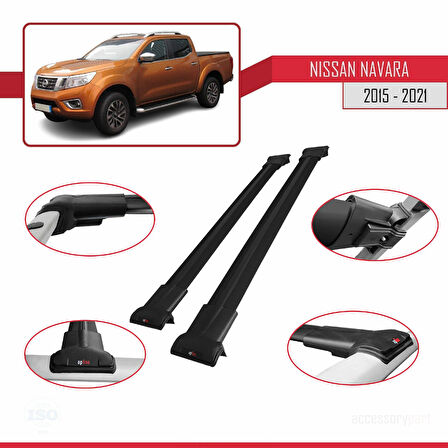 Nissan Navara 4 (D23) 2015-2021 Arası ile Uyumlu FLY Model Ara Atkı Tavan Barı Siyah 2 Adet
