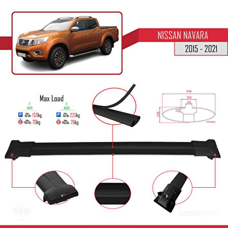Nissan Navara 4 (D23) 2015-2021 Arası ile Uyumlu FLY Model Ara Atkı Tavan Barı Siyah 2 Adet