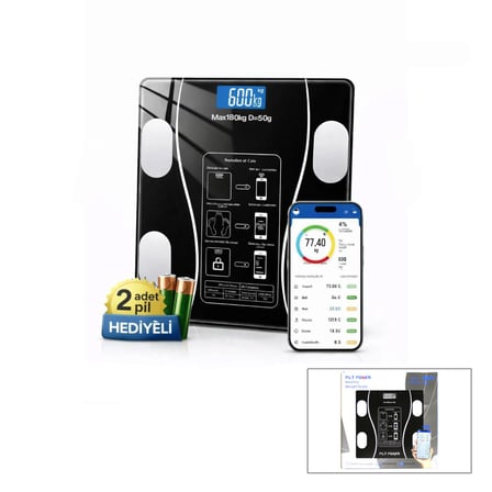 BLUETOOTH - VÜCUT ANALİZLİ DİJİTAL BASKÜL TERAZİ TARTI 180KG/50G YAĞ -SU -KAS ORAN -BMI (2)