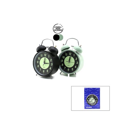 ALARM CLOCK NO-847 YUVARLAK MASA ÇALAR SAAT METAL KASA RENKLİ PİLLİ - IŞIKLI - FOSFORLU ÇAP: 11CM BG