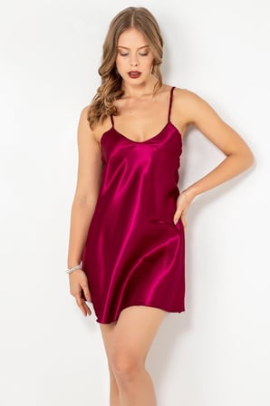 miorre Ince Askılı Mini Saten Gecelik,Burganya Bordosu Xl/2Xl