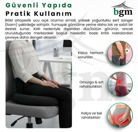 Ortopedik Ucu Açık Oturma Simidi –yıkanabilir Kılıf, Yumuşak Yapı Ortopedik Yastık Ucu Açık Oturma Minderi Visco/Sünger Seçenekli (Beyaz, Hafızalı Köpük)