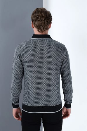 1038 DEWBERRY ERKEK SWEATSHIRT-DESENLİ SİYAH