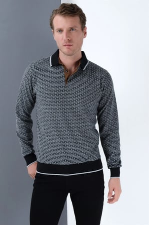 1038 DEWBERRY ERKEK SWEATSHIRT-DESENLİ SİYAH