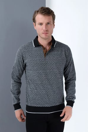 1038 DEWBERRY ERKEK SWEATSHIRT-DESENLİ SİYAH