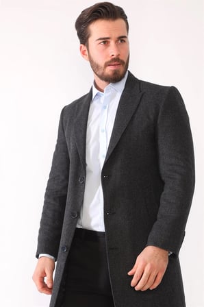 PLT8390 DEWBERRY ERKEK PALTO-DESENLİ ANTRASİT