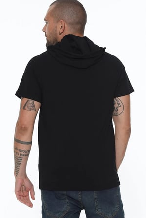 T8570 DEWBERRY KAPŞONLU ERKEK T-SHIRT-SİYAH