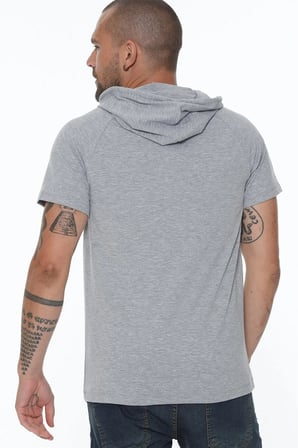 T8570 DEWBERRY KAPŞONLU ERKEK T-SHIRT-GRİ