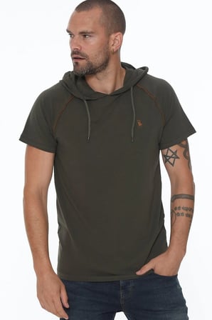 T8570 DEWBERRY KAPŞONLU ERKEK T-SHIRT-HAKİ