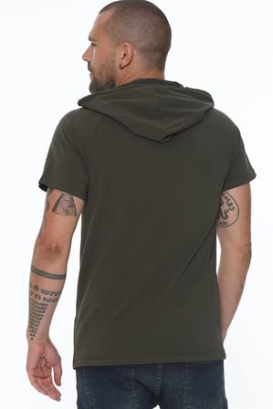 T8570 DEWBERRY KAPŞONLU ERKEK T-SHIRT-HAKİ