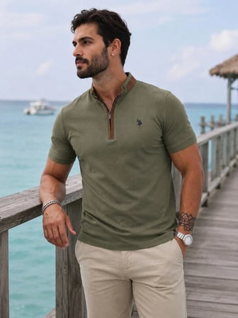 T8571 DEWBERRY FERMUARLI ERKEK T-SHIRT-HAKİ