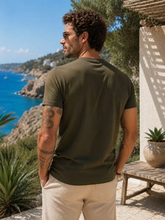 T8569 DEWBERRY BİSİKLET YAKA ERKEK T-SHIRT-HAKİ