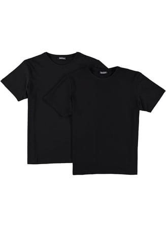 İKİLİ SET T8569 DEWBERRY BİSİKLET YAKA ERKEK T-SHIRT-SİYAH-SİYAH