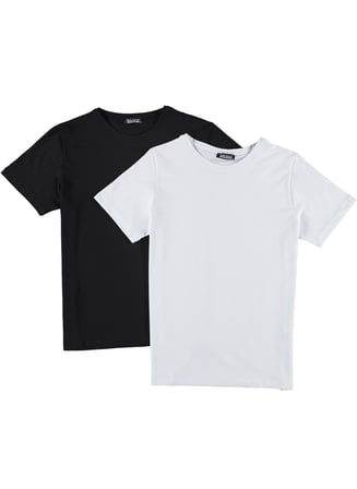 İKİLİ SET T8569 DEWBERRY BİSİKLET YAKA ERKEK T-SHIRT-BEYAZ-SİYAH