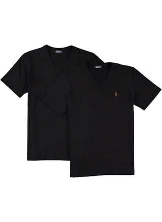 İKİLİ SET T8568 DEWBERRY V YAKA ERKEK T-SHIRT-SİYAH-SİYAH
