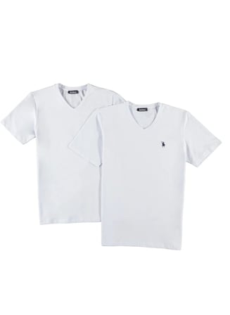 İKİLİ SET T8568 DEWBERRY V YAKA ERKEK T-SHIRT-BEYAZ-BEYAZ