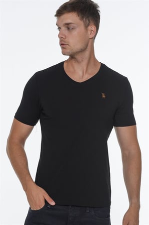 İKİLİ SET T8568 DEWBERRY V YAKA ERKEK T-SHIRT-LACİVERT - SİYAH