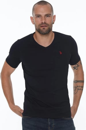 ÜÇLÜ SET T8568 DEWBERRY V YAKA ERKEK T-SHIRT-SİYAH-BEYAZ-LACİVERT