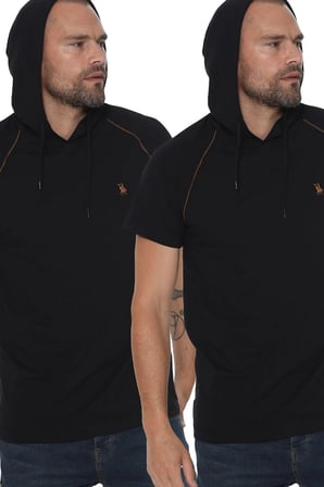 İKİLİ SET T8570 DEWBERRY KAPŞONLU ERKEK T-SHIRT-SİYAH-SİYAH